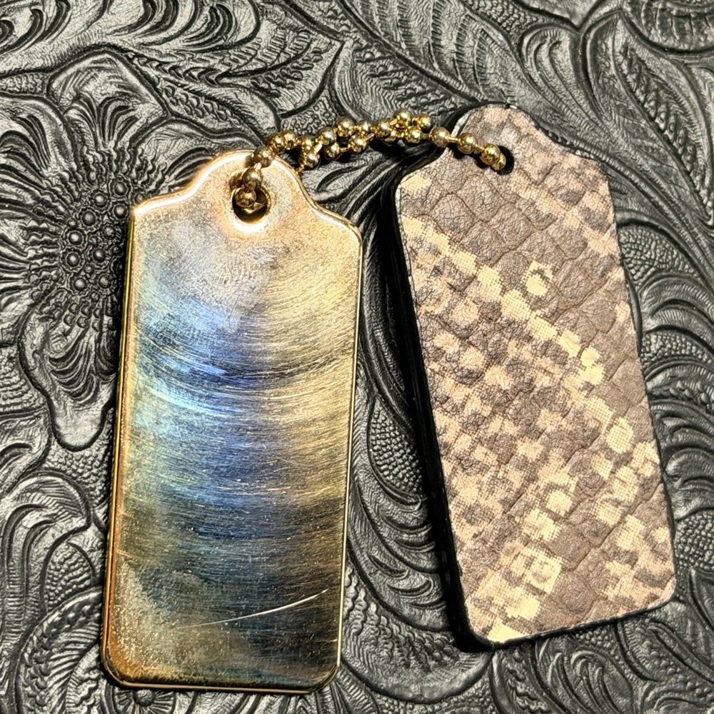 Coach Black Leather Tag with Python Print in Gold… - image 2